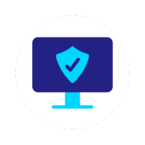 Computer monitor displaying a shield icon, symbolizing protection and security.
